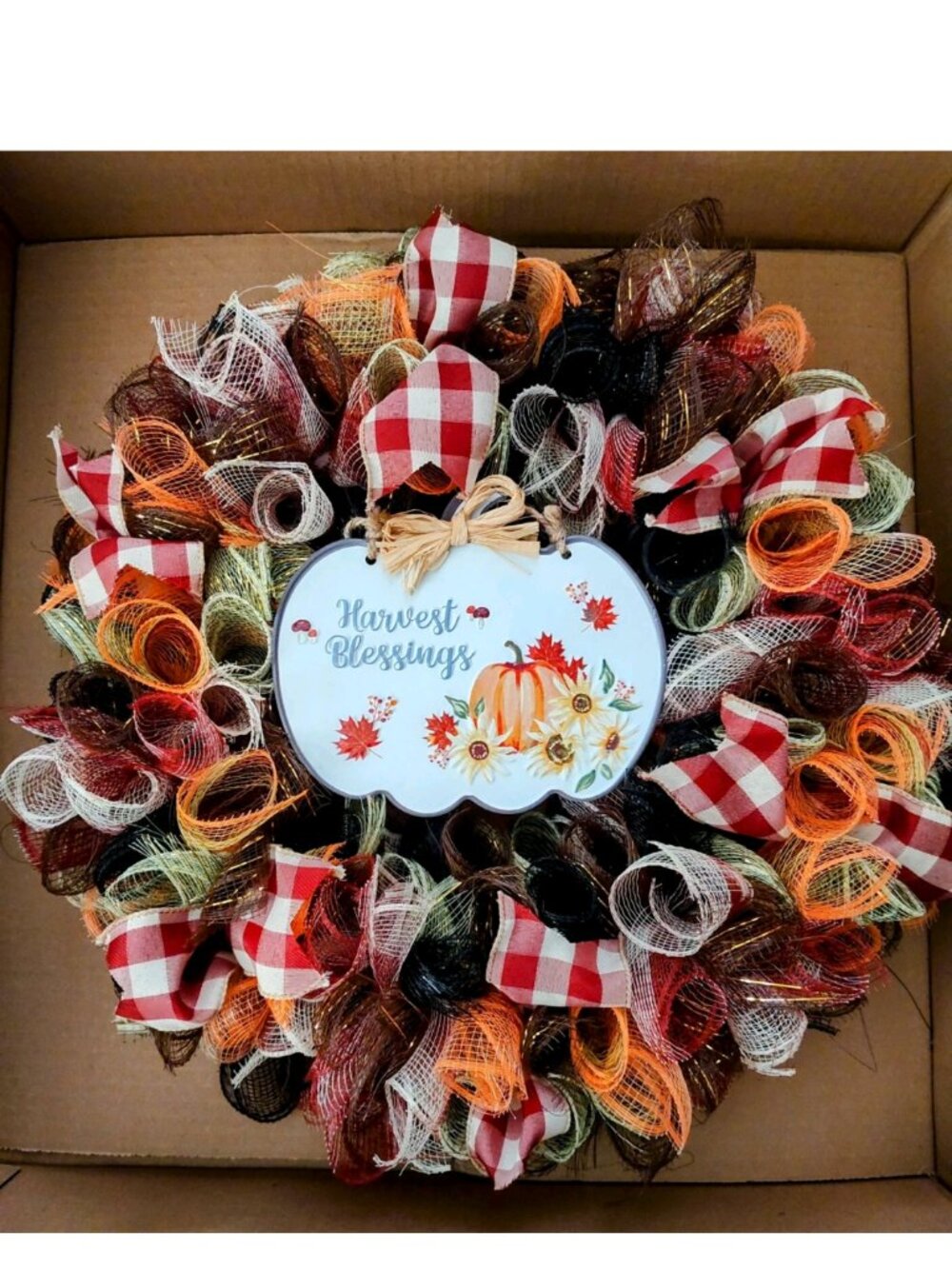 Handmade Seasonal Deco Mesh/Ribbon Wreath Fall Autumn Harvest Blessings
